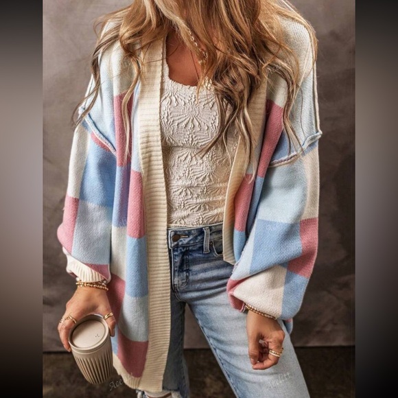 Luxe Color Block Open Front Long Sleeve Knit Sweater Cardigan - Picture 11 of 16